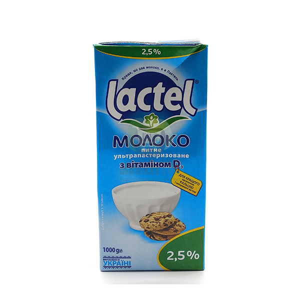 Молоко коров'яче LACTEL, ультрапастеризоване, 2,5%, 1000г
